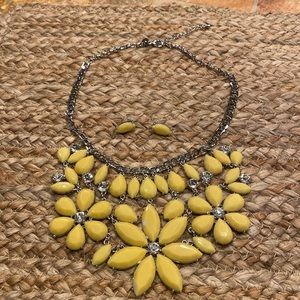 Yellow Flower Statement Necklace & Earringd